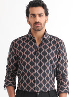 Men's Black Casual Regular Fit Printed Full Sleeves Shirt