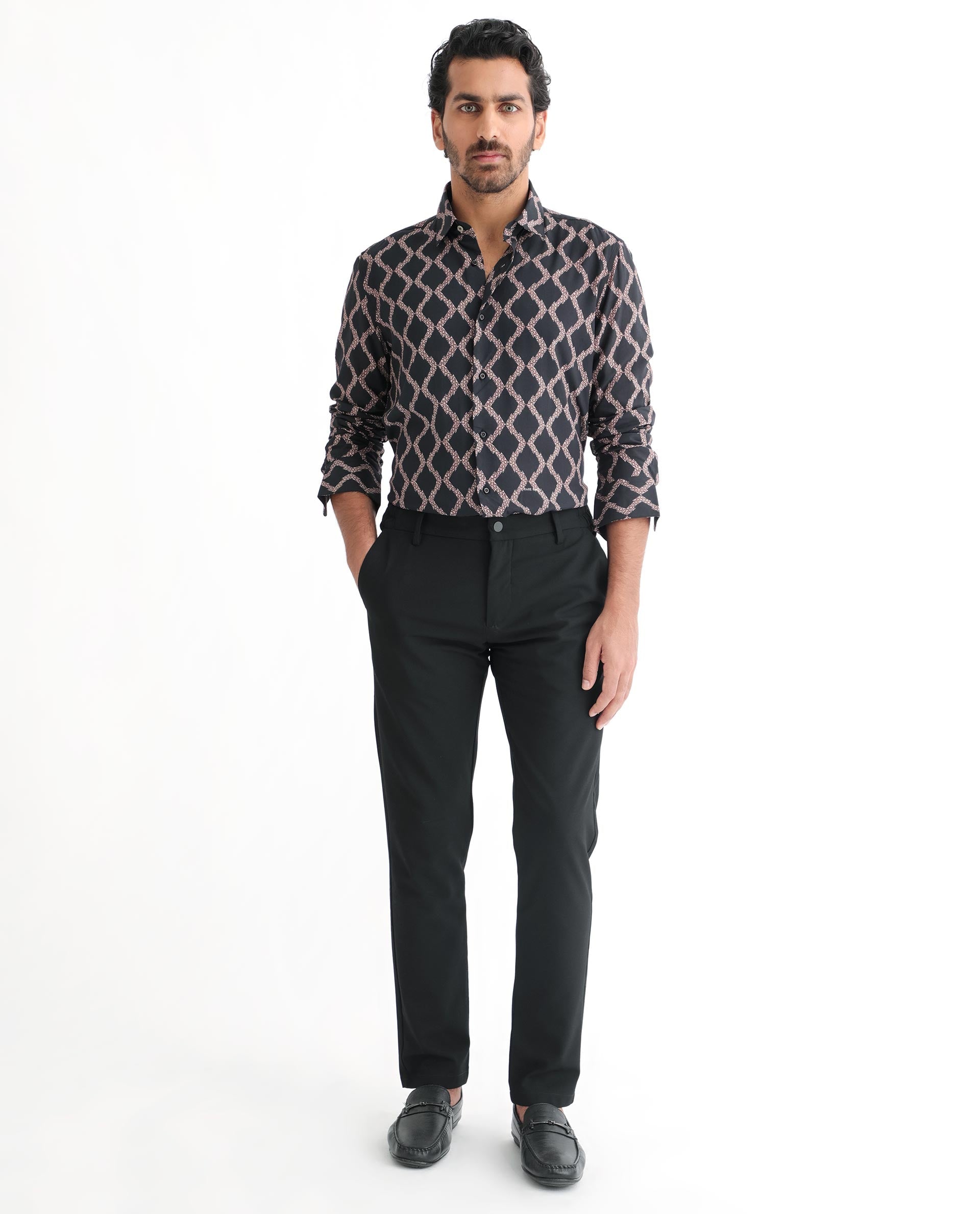 Men's Black Casual Regular Fit Printed Full Sleeves Shirt