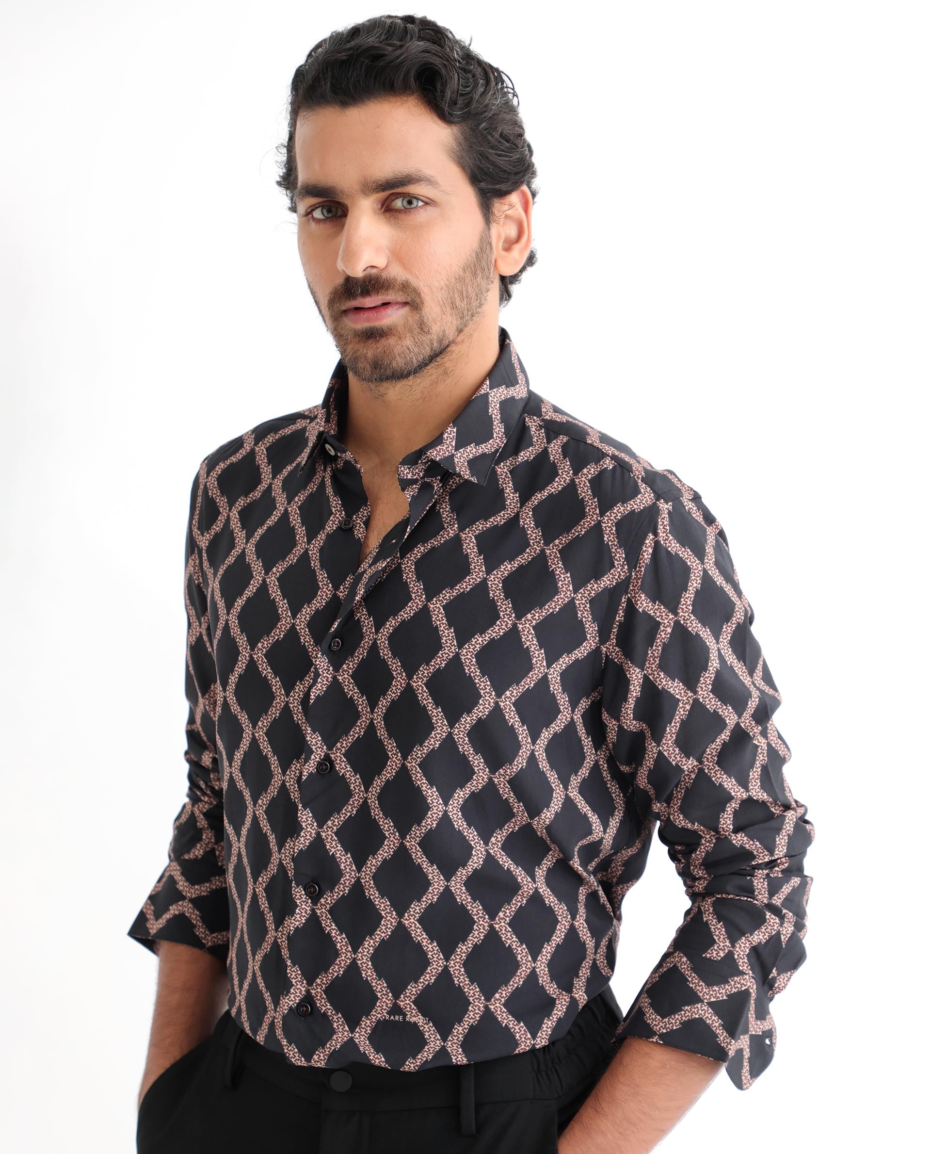 Men's Black Casual Regular Fit Printed Full Sleeves Shirt