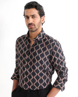 Men's Black Casual Regular Fit Printed Full Sleeves Shirt