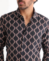 Men's Black Casual Regular Fit Printed Full Sleeves Shirt