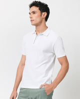Men's White Casual Regular Fit Solid Half Sleeves Polo Tshirt