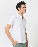 Men's White Casual Regular Fit Solid Half Sleeves Polo Tshirt
