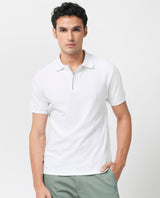 Men's White Casual Regular Fit Solid Half Sleeves Polo Tshirt