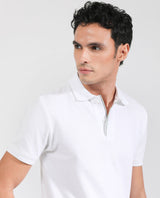 Men's White Casual Regular Fit Solid Half Sleeves Polo Tshirt