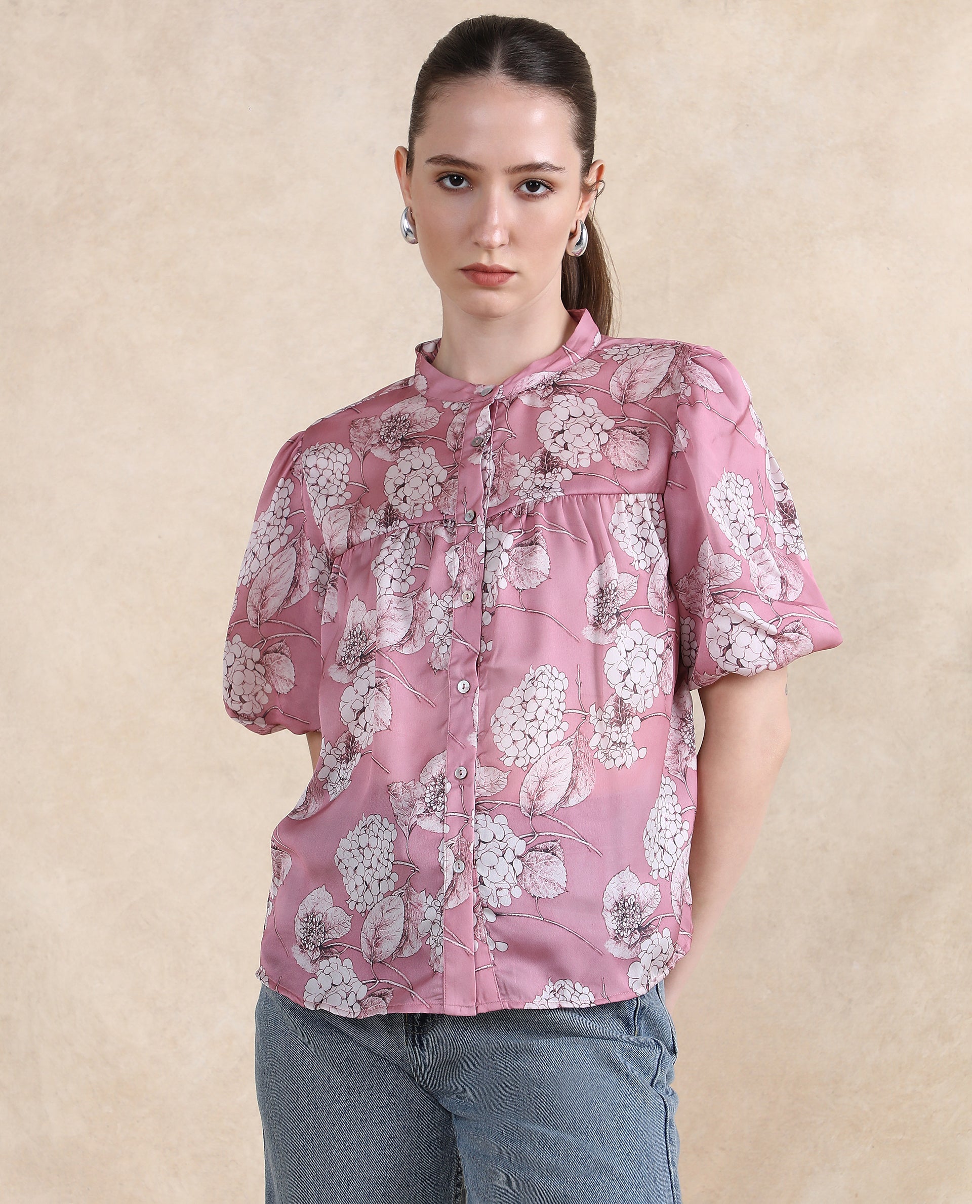 Women's Pink Casual Half Sleeves Top