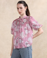 Women's Pink Casual Half Sleeves Top