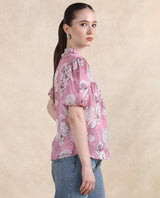 Women's Pink Casual Half Sleeves Top