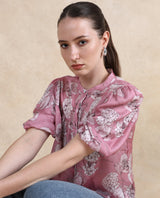 Women's Pink Casual Half Sleeves Top