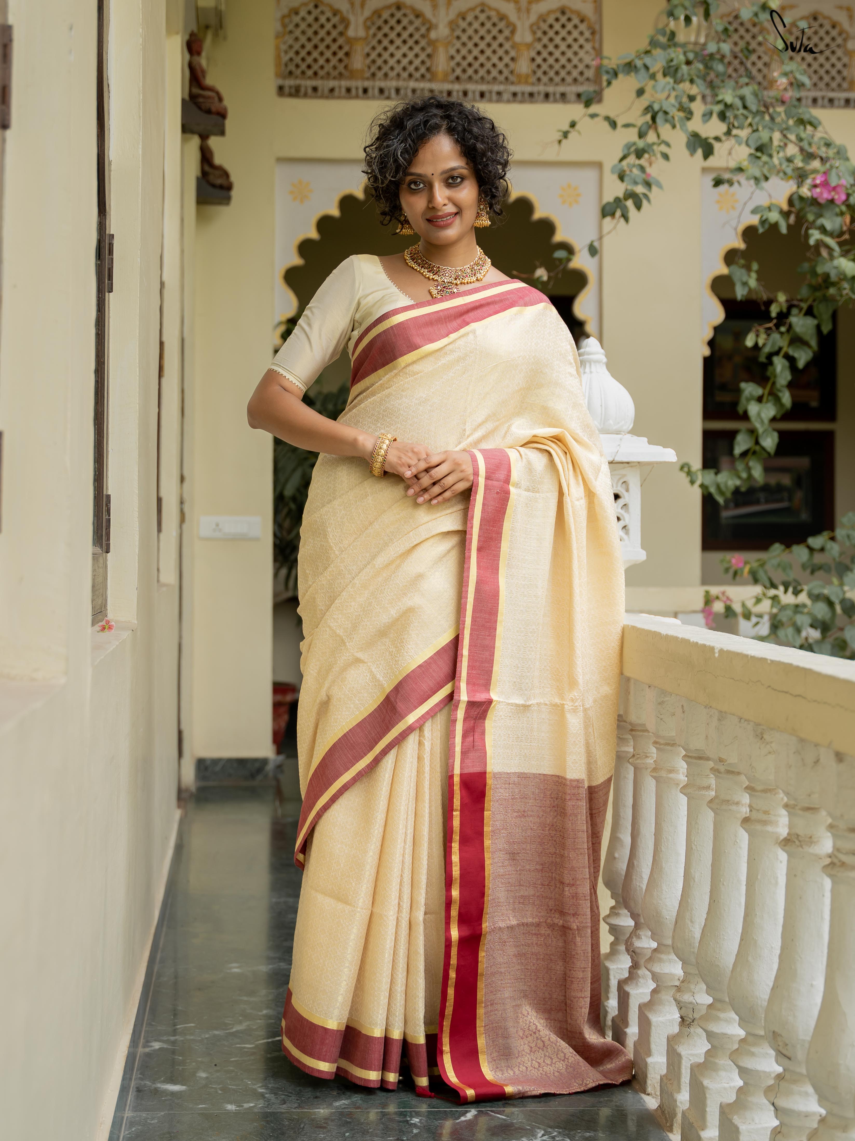 Women's White Slub Saree