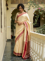 Women's White Slub Saree