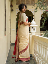 Women's White Slub Saree