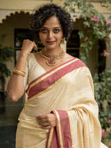 Women's White Slub Saree