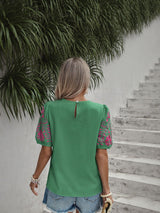 Women's Green Sleeve Embroidery Tshirt