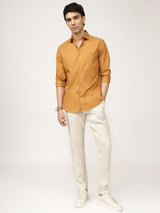 Men's Brown Casual Regular Fit Solid Full Sleeves Shirt