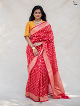 Women's Red Rayon Polyester Saree