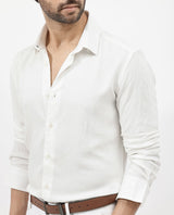 Men's White Casual Regular Fit Solid Full Sleeves Shirt