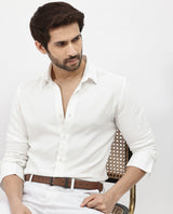Men's White Casual Regular Fit Solid Full Sleeves Shirt