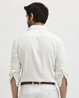 Men's White Casual Regular Fit Solid Full Sleeves Shirt