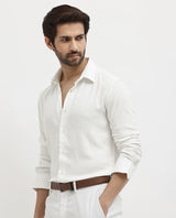 Men's White Casual Regular Fit Solid Full Sleeves Shirt