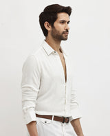 Men's White Casual Regular Fit Solid Full Sleeves Shirt