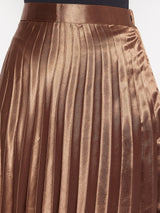 Women's Brown Casual Pleated Midi Fit & Flared Casual Skirt