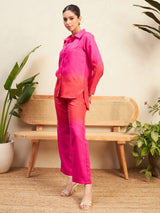 Women's Pink The Alia Set - Shaded Cotton Linen 2 Piece Set