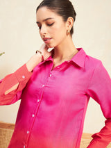 Women's Pink The Alia Set - Shaded Cotton Linen 2 Piece Set
