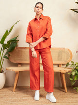 Women's Orange Linen Two Piece Co-ord Set