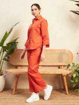 Women's Orange Linen Two Piece Co-ord Set