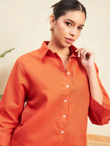 Women's Orange Linen Two Piece Co-ord Set
