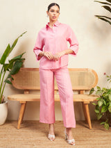 Women's Pink Linen Two Piece Co-ord Set