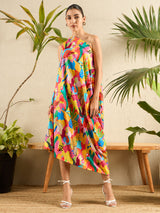 Women's Multicolor Asymmetric One-Shoulder Crepe Dress