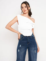 Women's White Casual Solid Regular Fit Sleeveless Tops