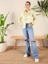 Women's Yellow Casual Printed Regular Fit Full Sleeves Shirt
