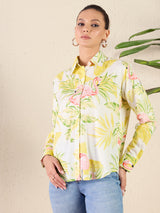 Women's Yellow Casual Printed Regular Fit Full Sleeves Shirt