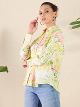 Women's Yellow Casual Printed Regular Fit Full Sleeves Shirt