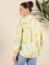Women's Yellow Casual Printed Regular Fit Full Sleeves Shirt
