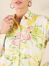 Women's Yellow Casual Printed Regular Fit Full Sleeves Shirt
