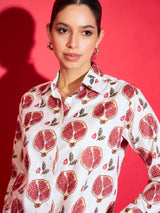 Women's White Casual Printed Regular Fit Full Sleeves Shirt