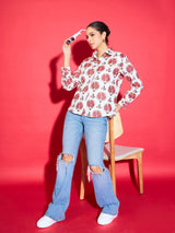 Women's White Casual Printed Regular Fit Full Sleeves Shirt