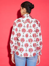 Women's White Casual Printed Regular Fit Full Sleeves Shirt