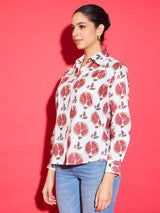 Women's White Casual Printed Regular Fit Full Sleeves Shirt