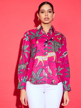 Women's Pink Casual Printed Regular Fit Full Sleeves Shirt