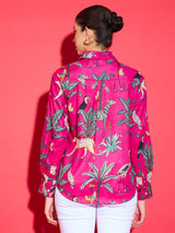 Women's Pink Casual Printed Regular Fit Full Sleeves Shirt