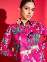 Women's Pink Casual Printed Regular Fit Full Sleeves Shirt