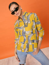 Women's Yellow Casual Printed Regular Fit Full Sleeves Shirt