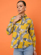 Women's Yellow Casual Printed Regular Fit Full Sleeves Shirt