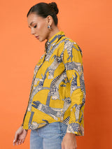Women's Yellow Casual Printed Regular Fit Full Sleeves Shirt