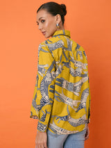 Women's Yellow Casual Printed Regular Fit Full Sleeves Shirt